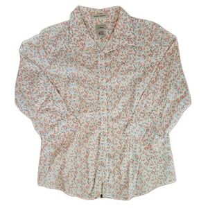 LL Bean Womes Plaid Wrinkle-Free Pinpoint Oxford Shirt Small Floral EUC